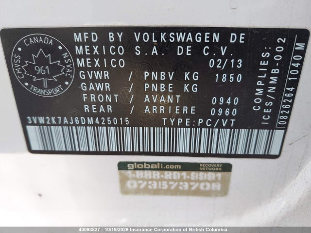 Продаж на аукціоні авто 2013 Volkswagen Jetta S, vin: 3VW2K7AJ6DM425015, номер лоту: 40093827