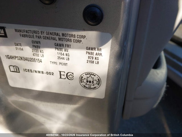 Продаж на аукціоні авто 2004 Buick Lesabre Custom, vin: 1G4HP52K84U206154, номер лоту: 40094164