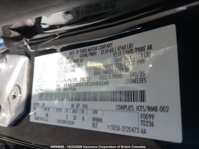 Ford ESCAPE SE 2014 1FMCU9GX3EUA64246 Image 9