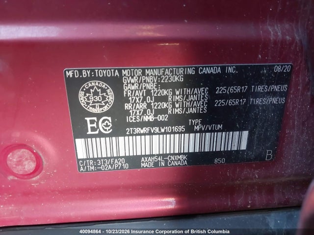 2T3RWRFV9LW101695 Toyota RAV4