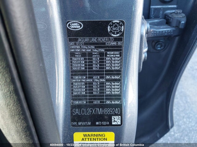 Продаж на аукціоні авто 2021 Land Rover Discovery Sport Se R-dynamic, vin: SALCL2FX7MH889240, номер лоту: 40094880