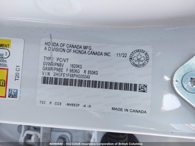 Honda Civic 2023 2HGFE1F98PH000049 Image 9