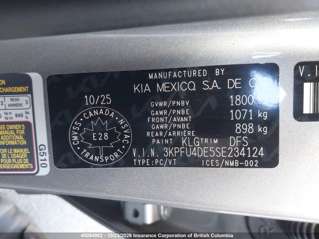 2025 Kia K4 Ex/ex+ მანქანა იყიდება აუქციონზე, vin: 3KPFU4DE5SE234124, აუქციონის ნომერი: 40094962