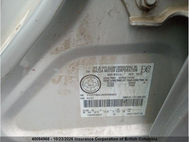 40094968 :رقم المزاد ، 1YVFP80C265M06253 vin ، 2006 Mazda Mazdaspeed6 Gs-i4 مزاد بيع