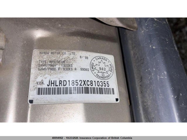 40094982 :رقم المزاد ، JHLRD1852XC810355 vin ، 1999 Honda Cr-v مزاد بيع