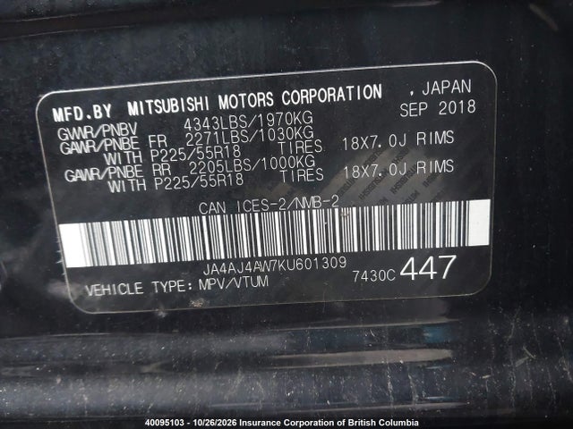 Mitsubishi RVR 2019 JA4AJ4AW7KU601309 Image 9