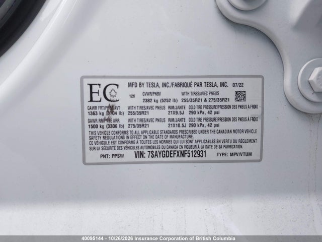 Tesla Model Y 2022 7SAYGDEFXNF512931 Image 9