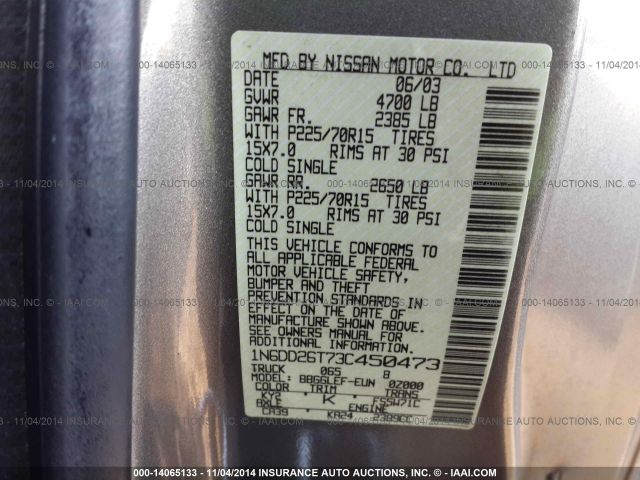 2003 NISSAN FRONTIER 2WD 1N6DD26T73C450473 Photo 8