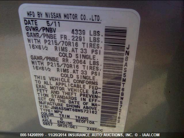 2011 NISSAN ROGUE JN8AS5MT6BW572162 Photo 8