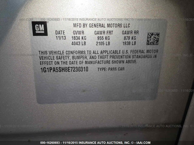 1G1PA5SH8E7230310 Chevrolet Cruze Ls Auto