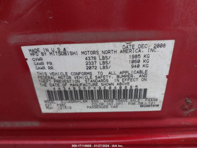 2009 MITSUBISHI GALANT 4A3AB36FX9E040885 Photo 8