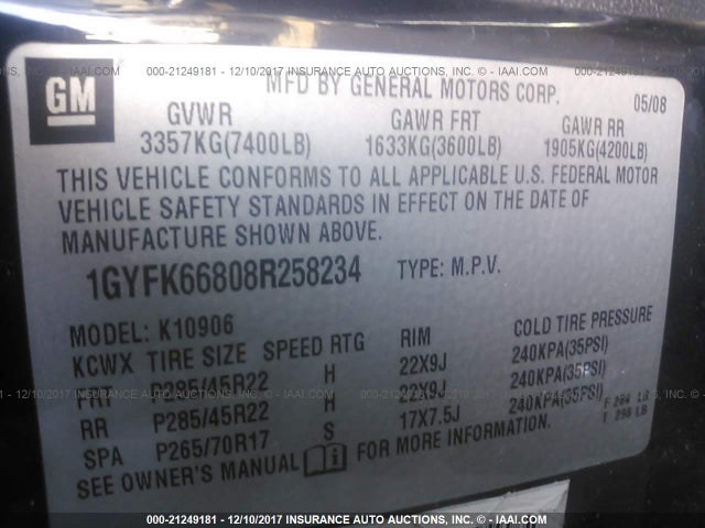 2008 CADILLAC ESCALADE ESV 1GYFK66808R258234 Photo 8