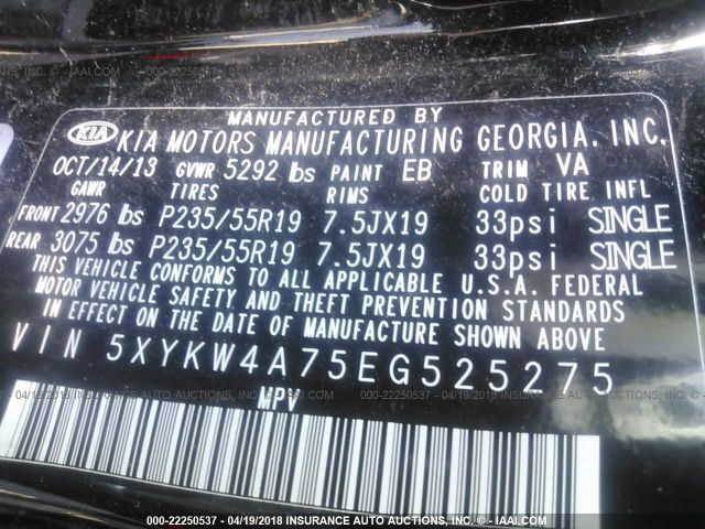 5XYKW4A75EG525275 KIA SORENTO SX