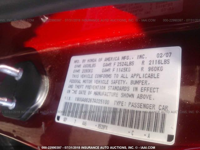 2007 ACURA TL 19UUA66267A025100 Photo 8