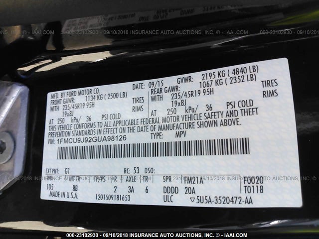 2016 Ford Escape, VIN: 1FMCU9J92GUA98126