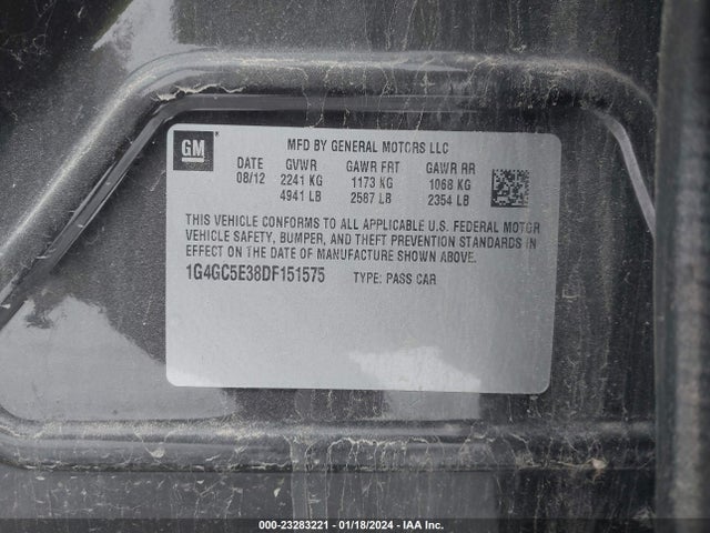 Aukcja sprzedaży 2013 Buick Lacrosse Leather Group, vin: 1G4GC5E38DF151575, numer aukcji: 23283221