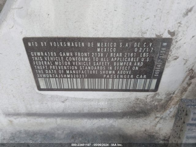 3VWDB7AJ5HM320237 Volkswagen Jetta 1.4t Se