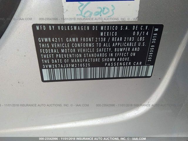 3VW2K7AJXFM216525 Volkswagen Jetta 2.0l S