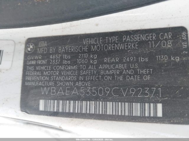 2009 BMW 650I WBAEA53509CV92371 Photo 8