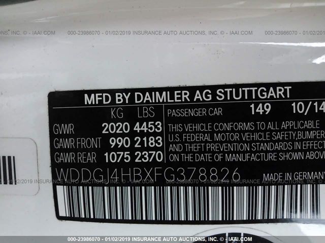 WDDGJ4HBXFG378826 Mercedes-Benz C-class C 250