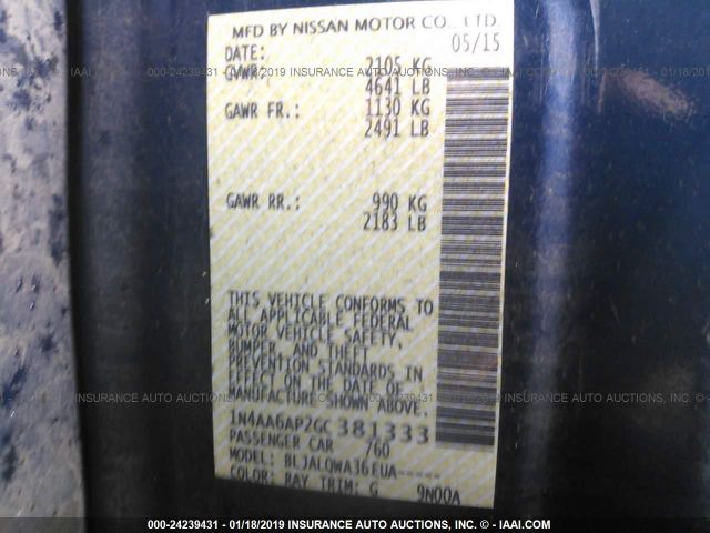 1N4AA6AP2GC381333 Nissan Maxima 3.5 Platinum/3.5 S/3.5 Sl/3.5 Sr/3.5 Sv