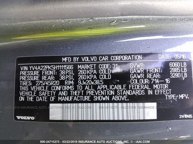 2017 VOLVO XC90 YV4A22PK5H1111566 Photo 8