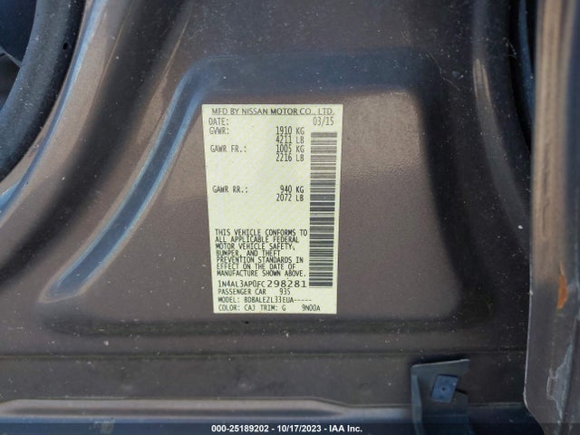 Nissan ALTIMA 2.5 2015 1N4AL3AP0FC298281 Image 9
