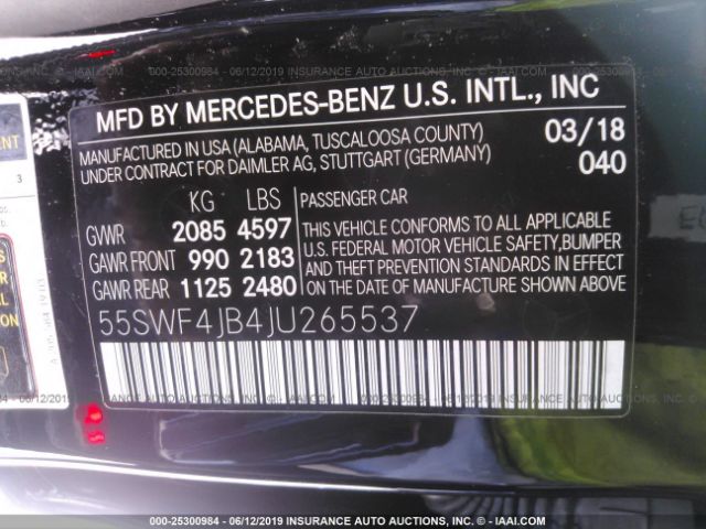 55SWF4JB4JU265537 Mercedes-Benz C-class C 300