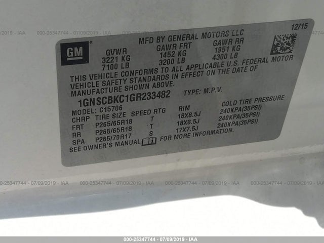 Chevrolet Tahoe Lt 2016 1GNSCBKC1GR233482 Image 9