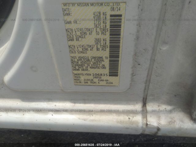 1N6BF0LY9EN106835 Nissan Nv Cargo Nv2500 Hd S V6
