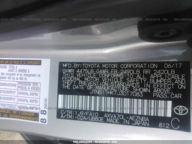 JTNB11HK7J3017083 Toyota Camry L/le/xle/se/xse