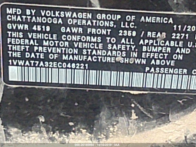 1VWAT7A32EC046221 Volkswagen Passat Wolfsburg Ed