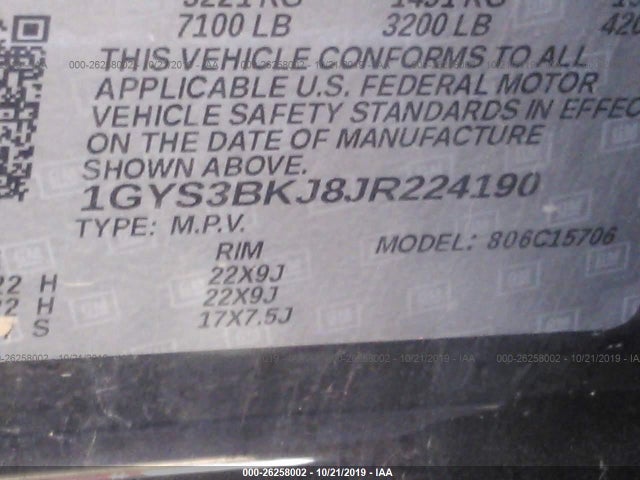2018 Cadillac Escalade, VIN: 1GYS3BKJ8JR224190