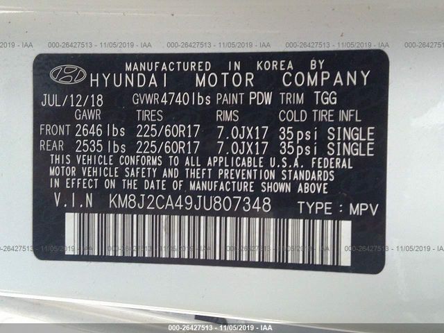 KM8J2CA49JU807348 Hyundai TUCSON SE