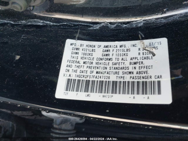 Honda Accord Sport 2015 1HGCR2F57FA247036 Image 9