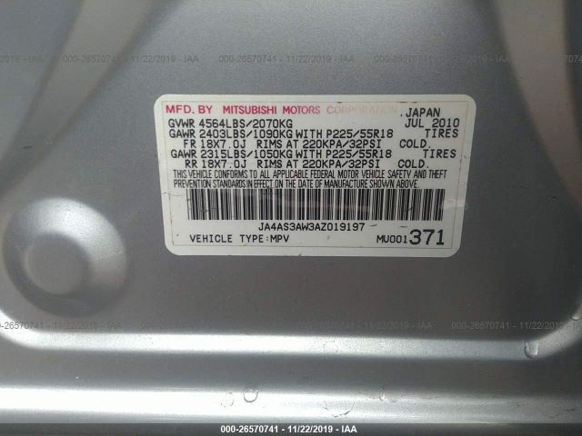 2010 MITSUBISHI OUTLANDER JA4AS3AW3AZ019197 Photo 8