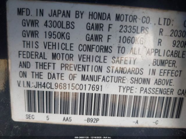 2005 ACURA TSX JH4CL96815C017691 Photo 8