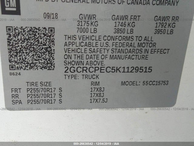 2019 CHEVROLET SILVERADO 1500 LD LT VIN: 2GCRCPEC5K1129515