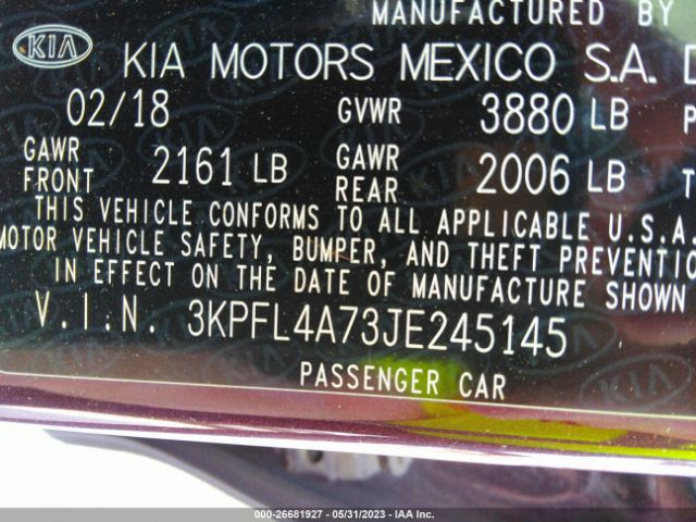 3KPFL4A73JE245145 KIA FORTE LX