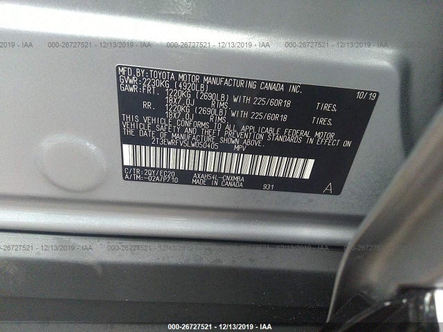 2020 TOYOTA RAV4 HYBRID XSE VIN: 2T3EWRFV5LW050405
