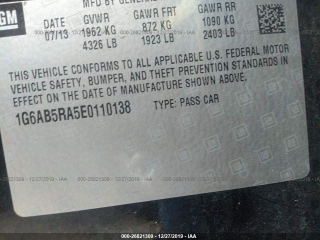 1G6AB5RA5E0110138 Cadillac ATS LUXURY