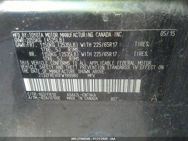 Toyota RAV4 LE 2015 2T3ZFREV0FW189980 Image 10