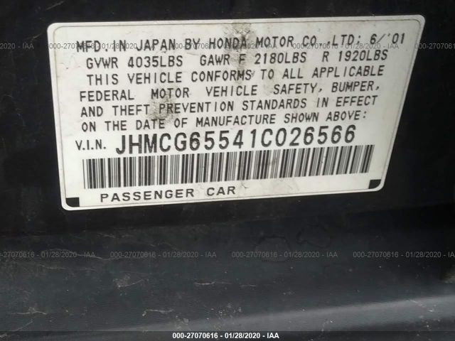 2001 HONDA ACCORD SDN JHMCG65541C026566 Photo 8