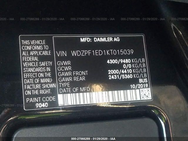 2019 MERCEDES-BENZ SPRINTER 2500 WDZPF1ED1KT015039 Photo 8