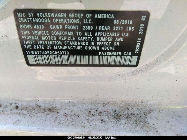 1VWBT7A38GC069770 Volkswagen Passat 1.8t Se