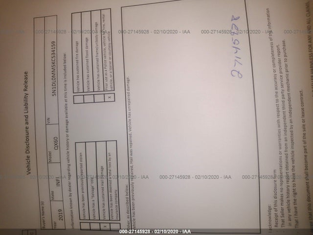 5N1DL0MM5KC534159 Infiniti Qx60 Luxe/pure
