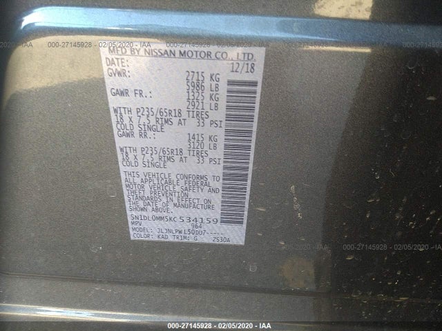 5N1DL0MM5KC534159 Infiniti Qx60 Luxe/pure
