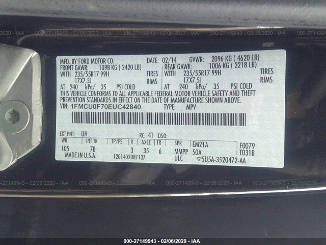 Ford ESCAPE S 2014 1FMCU0F70EUC42840 Image 9