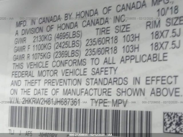 2HKRW2H81JH687361 Honda Cr-v Ex-l/ex-l Navi