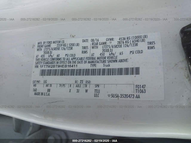 Ford F-250 Platinum 2017 1FT7W2BT9HEB16411 Image 9